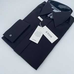 Eton Dress Shirt Mens M 15 1/2 - 39 Black Fine Twill Stretch Contemporary‎ Fit